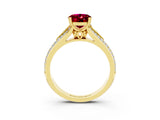 Yellow gold Oval Cut Garnet Split Shank Engagement Ring with Pavé Band_3