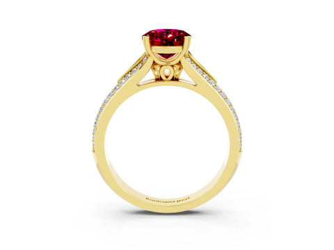 Yellow gold Oval Cut Garnet Split Shank Engagement Ring with Pavé Band_3
