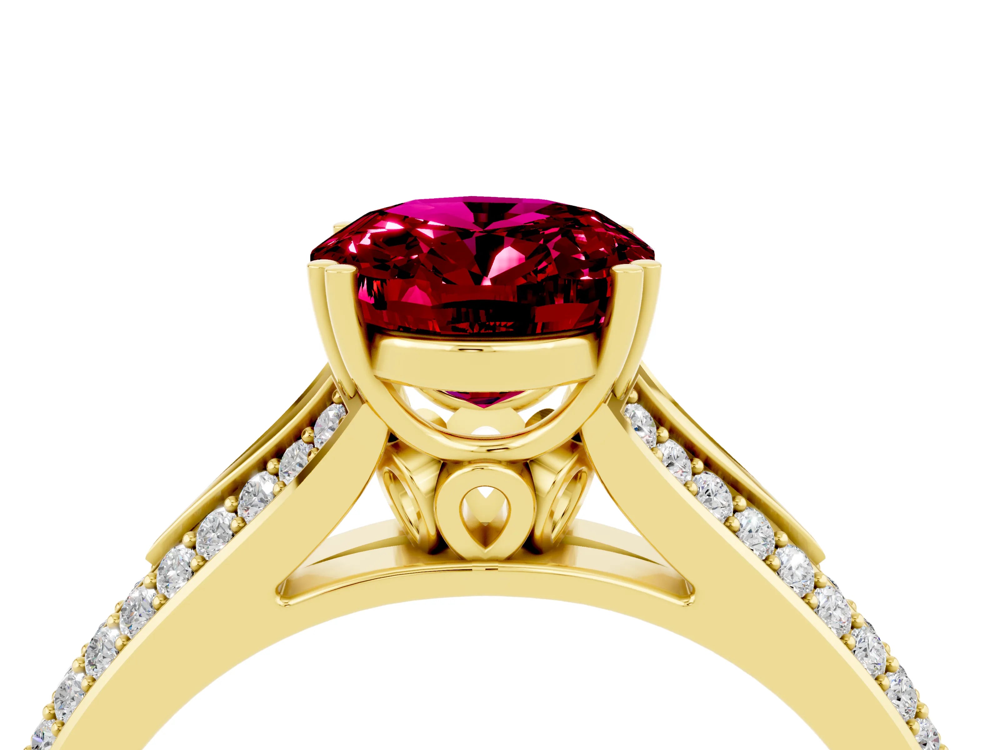 Yellow gold Oval Cut Garnet Split Shank Engagement Ring with Pavé Band_4