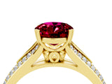 Yellow gold Oval Cut Garnet Split Shank Engagement Ring with Pavé Band_4