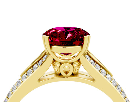 Yellow gold Oval Cut Garnet Split Shank Engagement Ring with Pavé Band_4