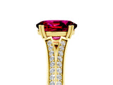 Yellow gold Oval Cut Garnet Split Shank Engagement Ring with Pavé Band_5