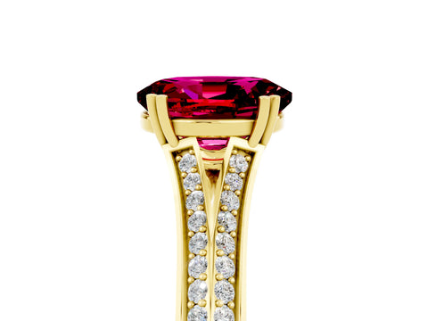 Yellow gold Oval Cut Garnet Split Shank Engagement Ring with Pavé Band_5