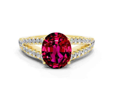 Yellow gold Oval Cut Garnet Split Shank Pavé Engagement Ring with Four-Prong Setting_12