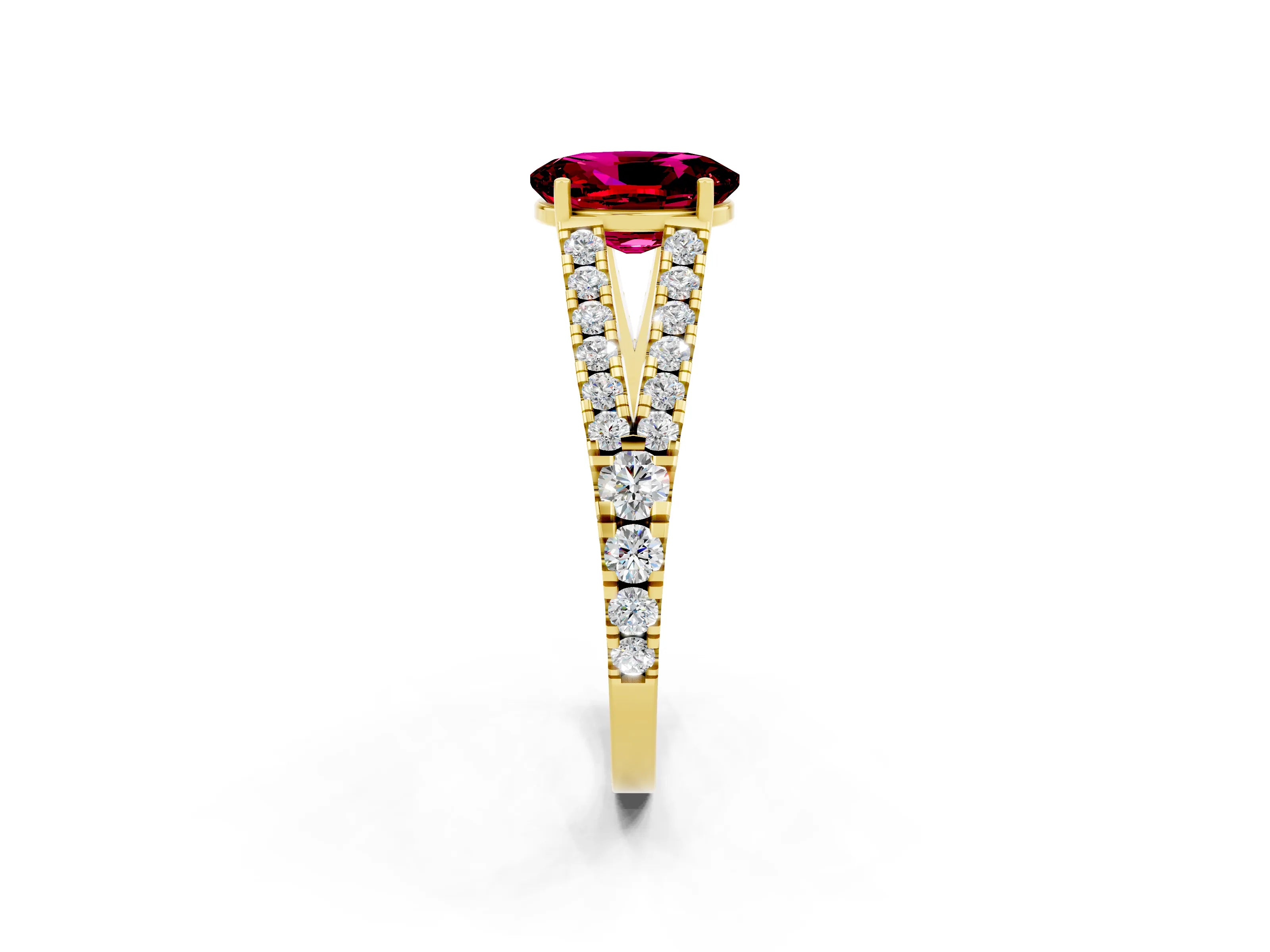 Yellow gold Oval Cut Garnet Split Shank Pavé Engagement Ring with Four-Prong Setting_14