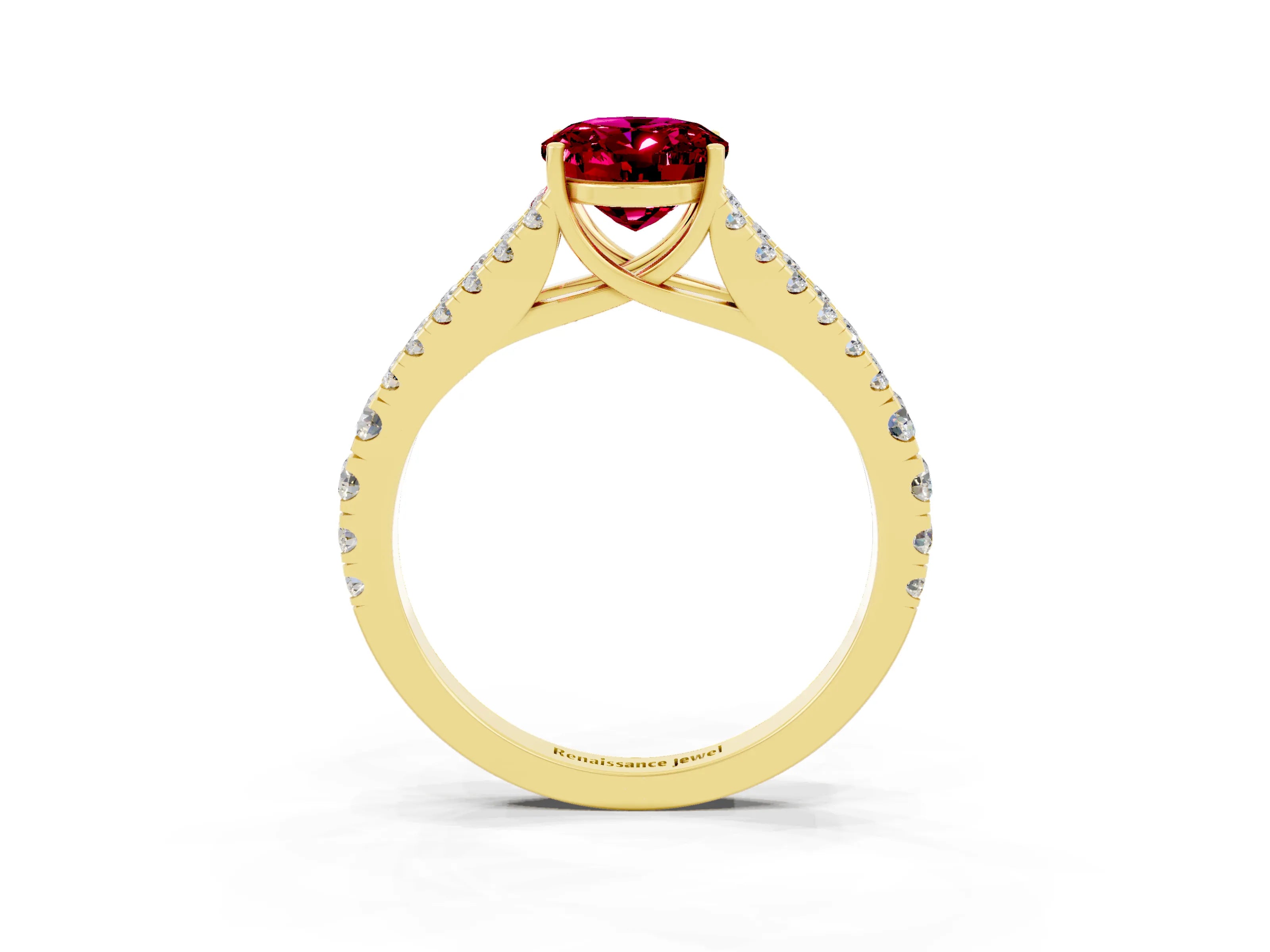 Yellow gold Oval Cut Garnet Split Shank Pavé Engagement Ring with Four-Prong Setting_15