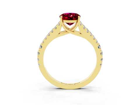Yellow gold Oval Cut Garnet Split Shank Pavé Engagement Ring with Four-Prong Setting_15