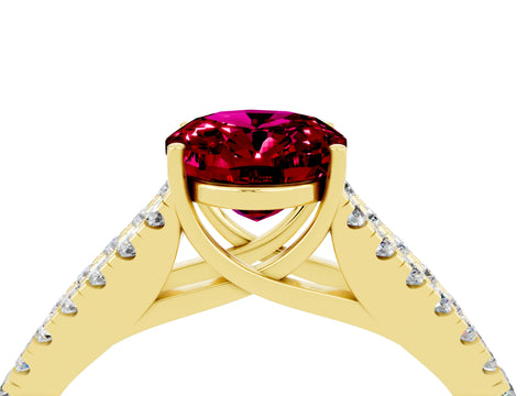 Yellow gold Oval Cut Garnet Split Shank Pavé Engagement Ring with Four-Prong Setting_16