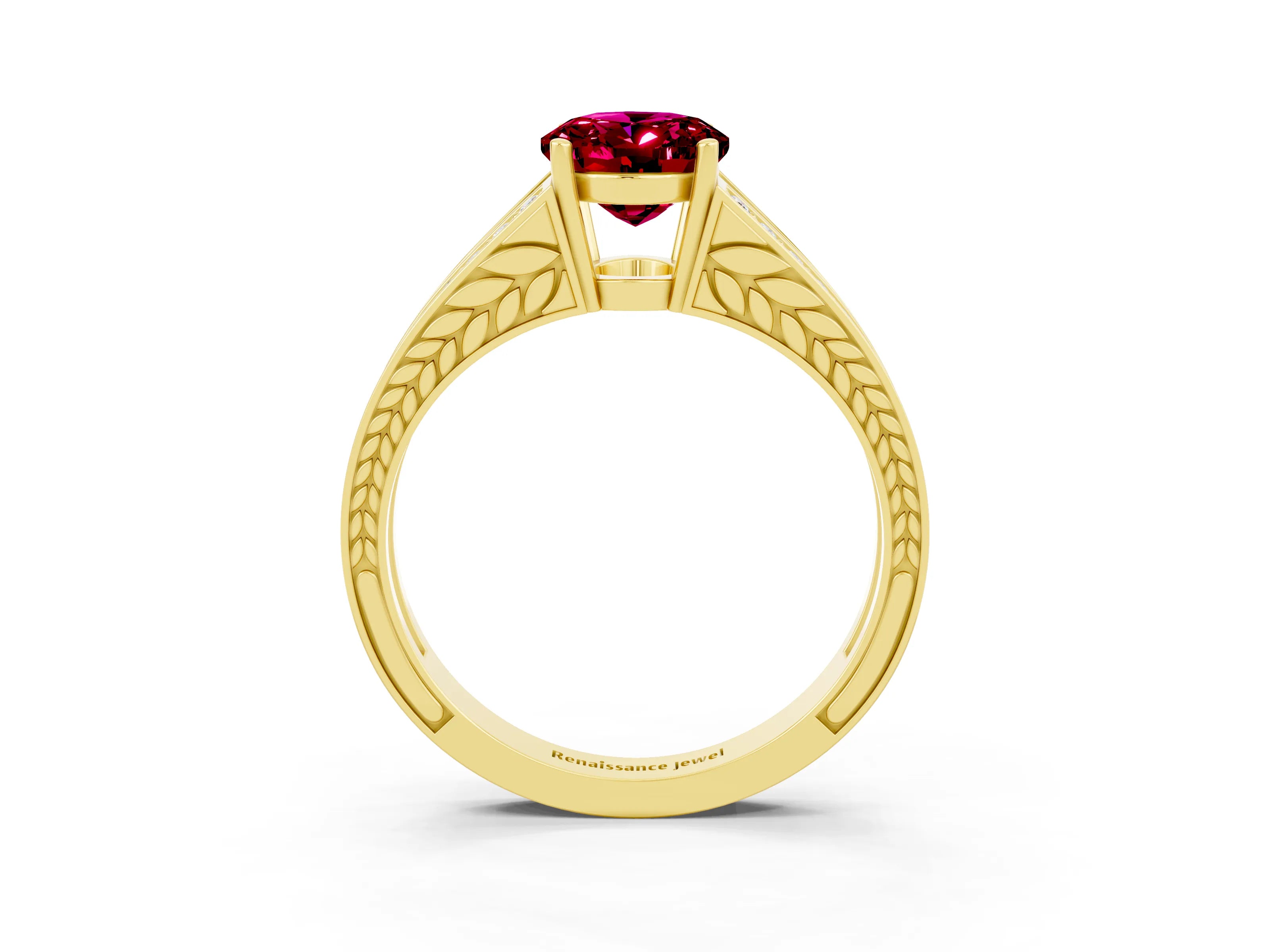 Yellow gold Oval Cut Garnet Split Shank Ring with Pavé Band and Four-Prong Setting_3
