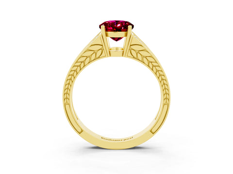 Yellow gold Oval Cut Garnet Split Shank Ring with Pavé Band and Four-Prong Setting_3