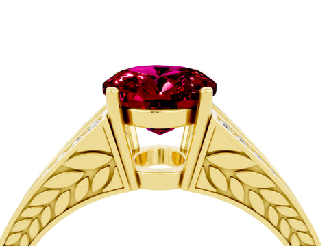 Yellow gold Oval Cut Garnet Split Shank Ring with Pavé Band and Four-Prong Setting_4