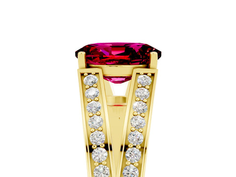 Yellow gold Oval Cut Garnet Split Shank Ring with Pavé Band and Four-Prong Setting_5