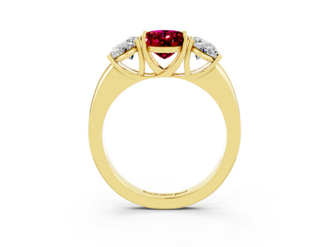 Yellow gold Oval Cut Garnet Three-Stone Ring with Four-Prong Setting and Classic Band_3