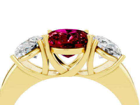 Yellow gold Oval Cut Garnet Three-Stone Ring with Four-Prong Setting and Classic Band_4