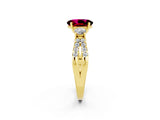 Yellow gold Oval Cut Garnet Three-Stone Ring with Pavé Split Shank and Four-Prong Setting_14