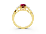 Yellow gold Oval Cut Garnet Three-Stone Ring with Pavé Split Shank and Four-Prong Setting_15