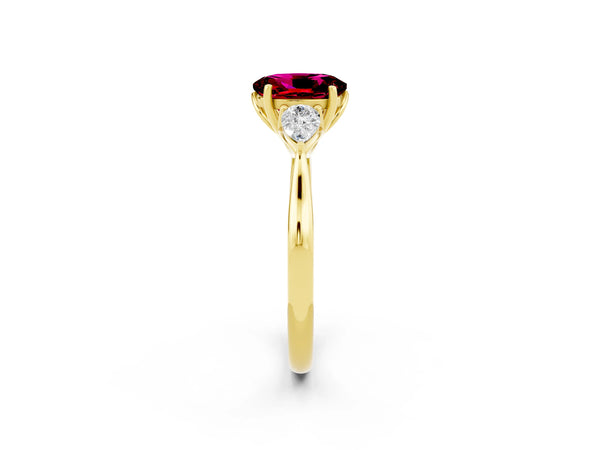 Yellow gold Oval Cut Garnet Three-Stone Ring with Pear  Side Stones and Prong Setting