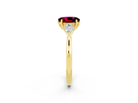 Yellow gold Oval Cut Garnet Three-Stone Ring with Pear Side Stones and Four-Prong Setting_37