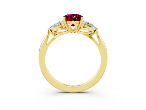 Yellow gold Oval Cut Garnet Three-Stone Ring with Pear Side Stones and Four-Prong Setting_38