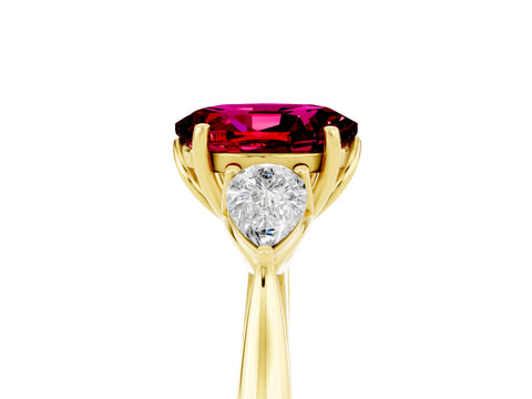 Yellow gold Oval Cut Garnet Three-Stone Ring with Pear Side Stones and Four-Prong Setting_40