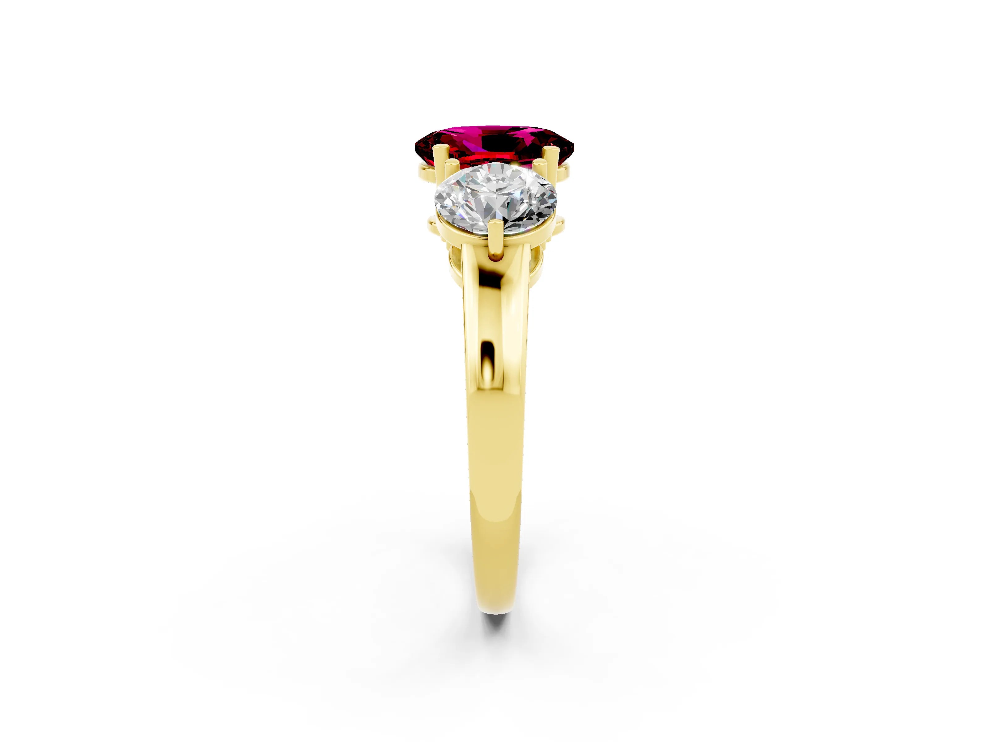 Yellow gold Oval Cut Garnet Three-Stone Ring with Prong Setting and Classic Band_2