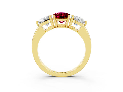 Yellow gold Oval Cut Garnet Three-Stone Ring with Prong Setting and Classic Band_3