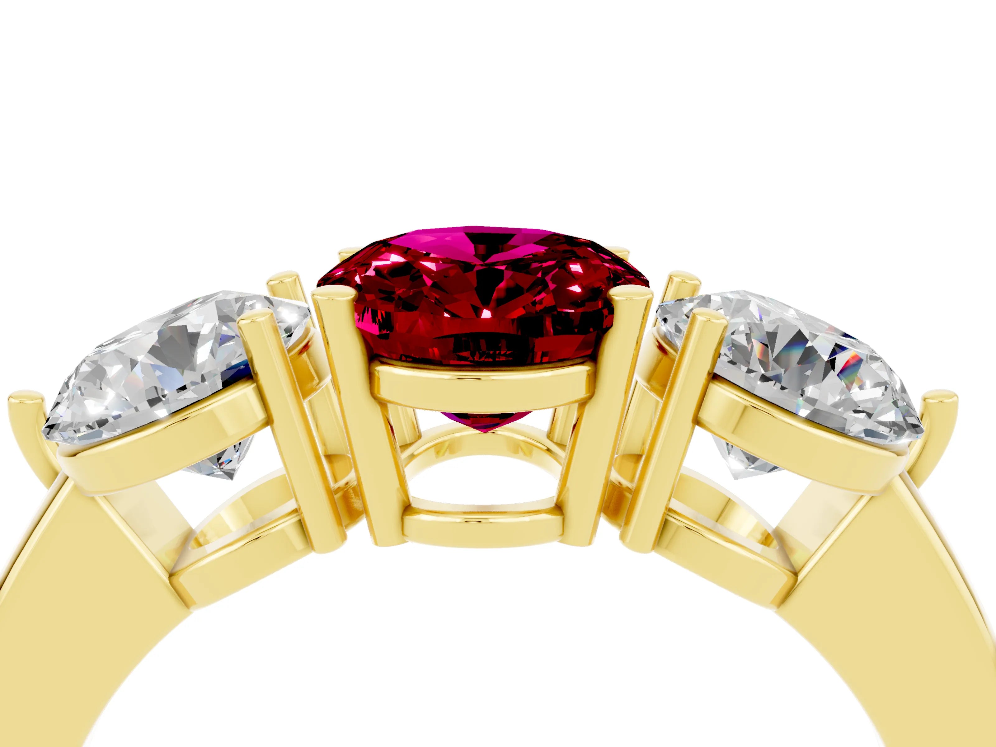 Yellow gold Oval Cut Garnet Three-Stone Ring with Prong Setting and Classic Band_4