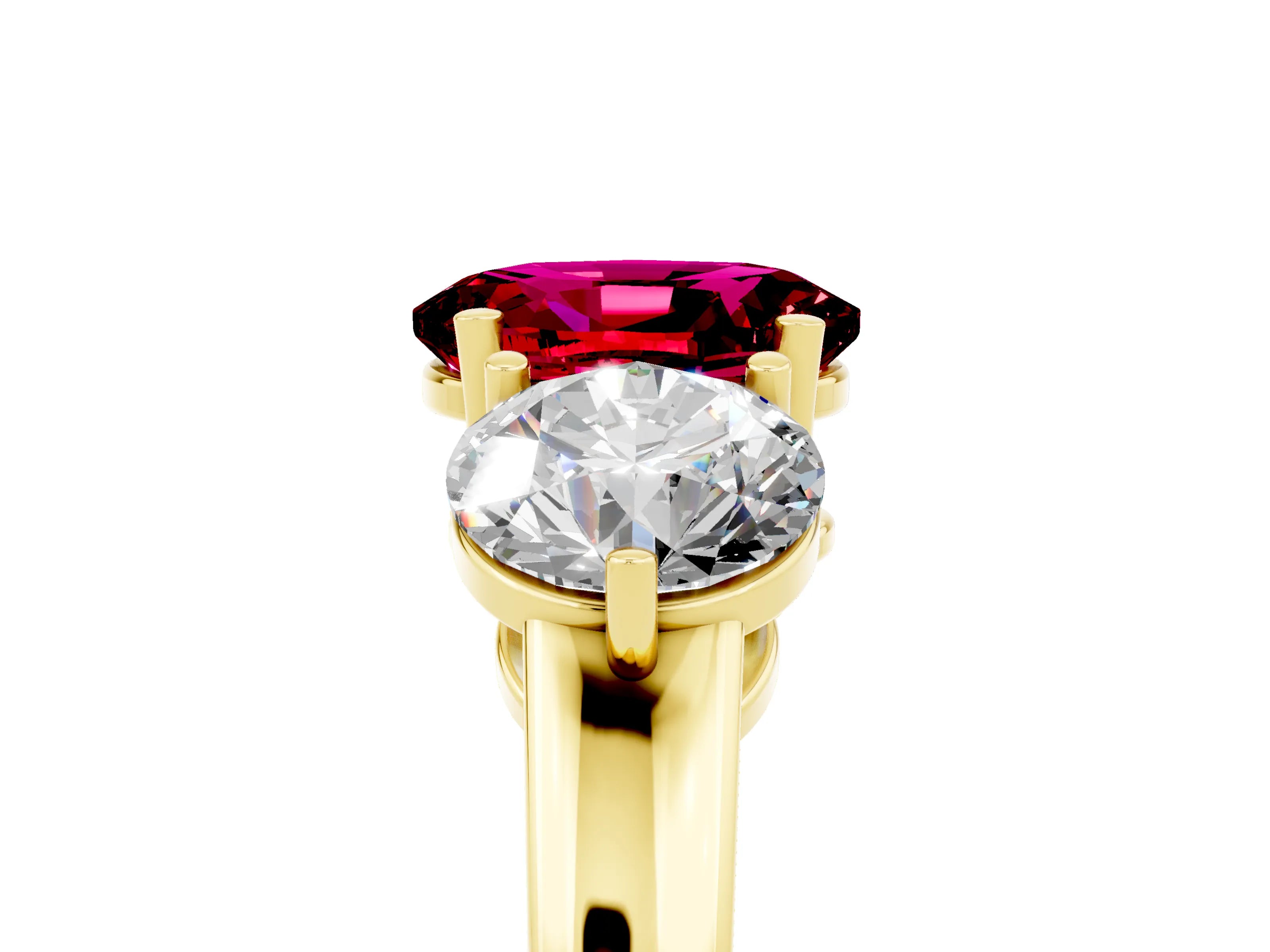 Yellow gold Oval Cut Garnet Three-Stone Ring with Prong Setting and Classic Band_5