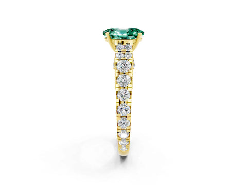 Yellow gold Oval Cut Green Sapphire Classic Solitaire Ring with Pavé Band and Four-Prong Setting_2