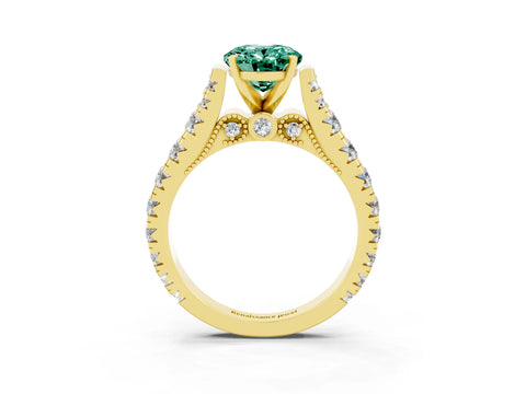 Yellow gold Oval Cut Green Sapphire Classic Solitaire Ring with Pavé Band and Four-Prong Setting_3