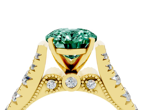 Yellow gold Oval Cut Green Sapphire Classic Solitaire Ring with Pavé Band and Four-Prong Setting_4