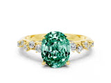 Yellow gold Oval Cut Green Sapphire Cluster Side Stone Solitaire Ring with Prong Setting_24