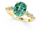 Yellow gold Oval Cut Green Sapphire Cluster Side Stone Solitaire Ring with Prong Setting_25
