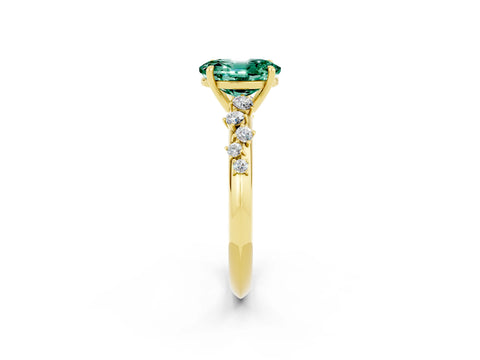 Yellow gold Oval Cut Green Sapphire Cluster Side Stone Solitaire Ring with Prong Setting_26