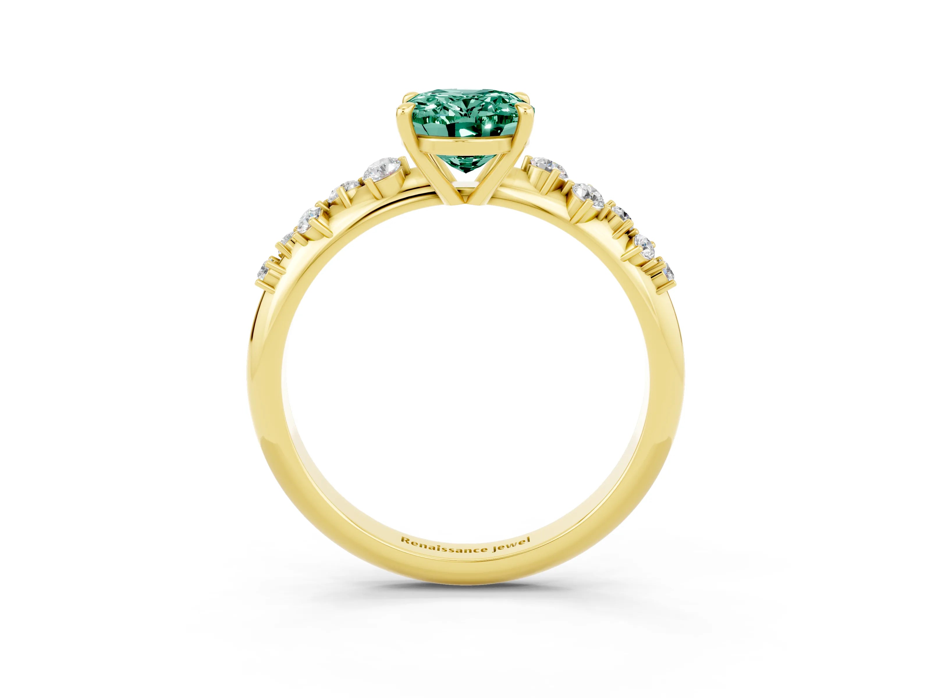 Yellow gold Oval Cut Green Sapphire Cluster Side Stone Solitaire Ring with Prong Setting_27