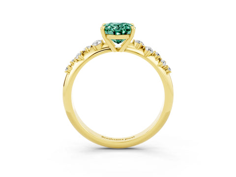 Yellow gold Oval Cut Green Sapphire Cluster Side Stone Solitaire Ring with Prong Setting_27