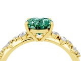Yellow gold Oval Cut Green Sapphire Cluster Side Stone Solitaire Ring with Prong Setting_28