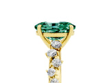 Yellow gold Oval Cut Green Sapphire Cluster Side Stone Solitaire Ring with Prong Setting_29