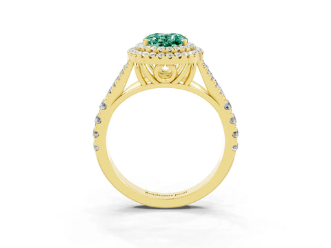Yellow gold Oval Cut Green Sapphire Double Halo Ring with Split Shank and Prong Setting_15