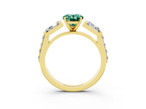 Yellow gold Oval Cut Green Sapphire Engagement Ring with Baguette Side Stones and Channel Set Band_3