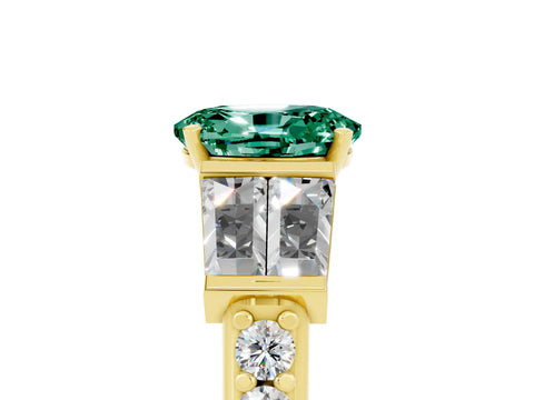 Yellow gold Oval Cut Green Sapphire Engagement Ring with Baguette Side Stones and Channel Set Band_5