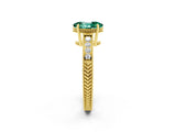 Yellow gold Oval Cut Green Sapphire Engagement Ring with Milgrain Channel Set Band and Prong Setting_2