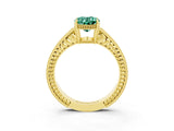Yellow gold Oval Cut Green Sapphire Engagement Ring with Milgrain Channel Set Band and Prong Setting_3