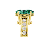 Yellow gold Oval Cut Green Sapphire Engagement Ring with Milgrain Channel Set Band and Prong Setting_5