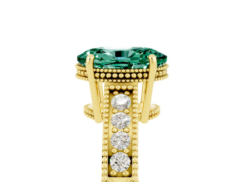 Yellow gold Oval Cut Green Sapphire Engagement Ring with Milgrain Channel Set Band and Prong Setting_5