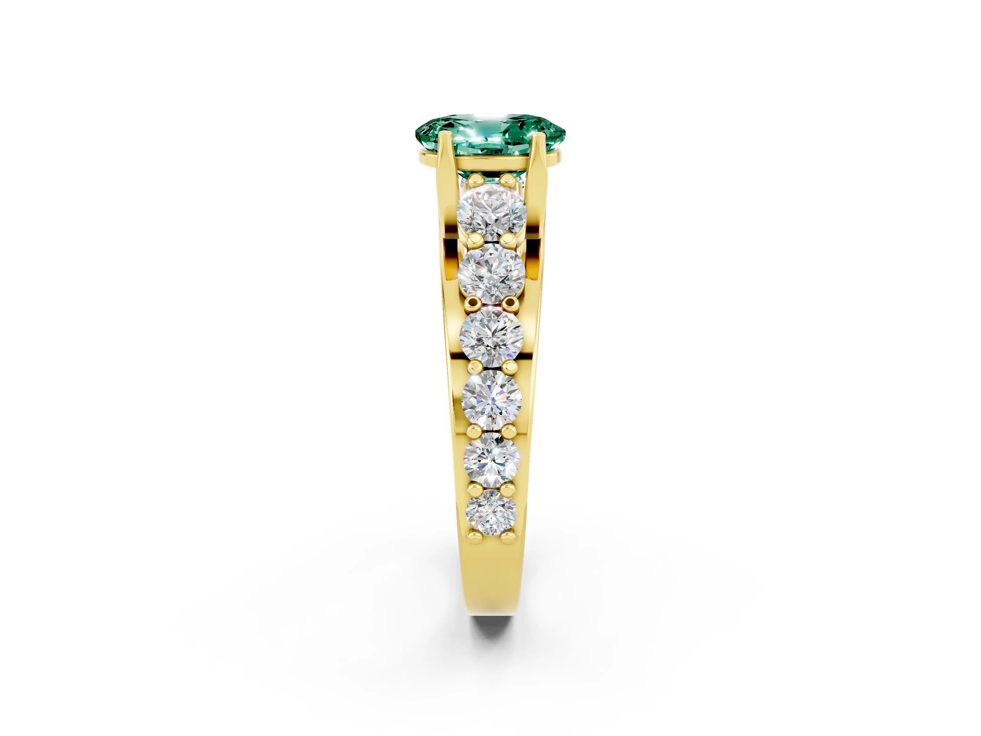 Yellow gold Oval Cut Green Sapphire Engagement Ring with Pavé Band and Four-Prong Setting_2