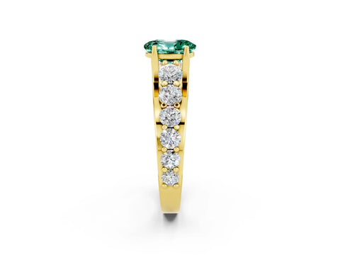 Yellow gold Oval Cut Green Sapphire Engagement Ring with Pavé Band and Four-Prong Setting_2