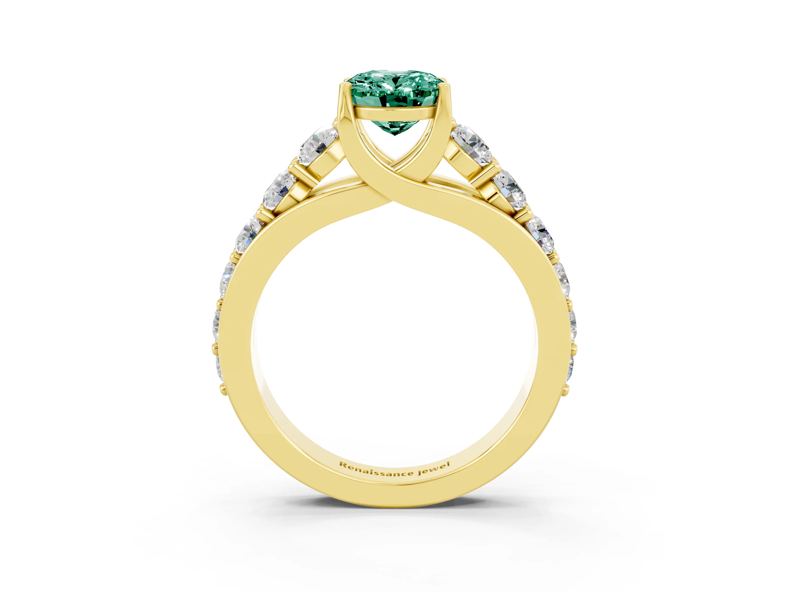 Yellow gold Oval Cut Green Sapphire Engagement Ring with Pavé Band and Four-Prong Setting_3