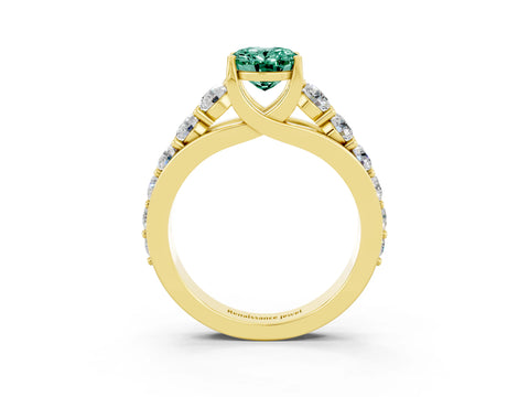 Yellow gold Oval Cut Green Sapphire Engagement Ring with Pavé Band and Four-Prong Setting_3