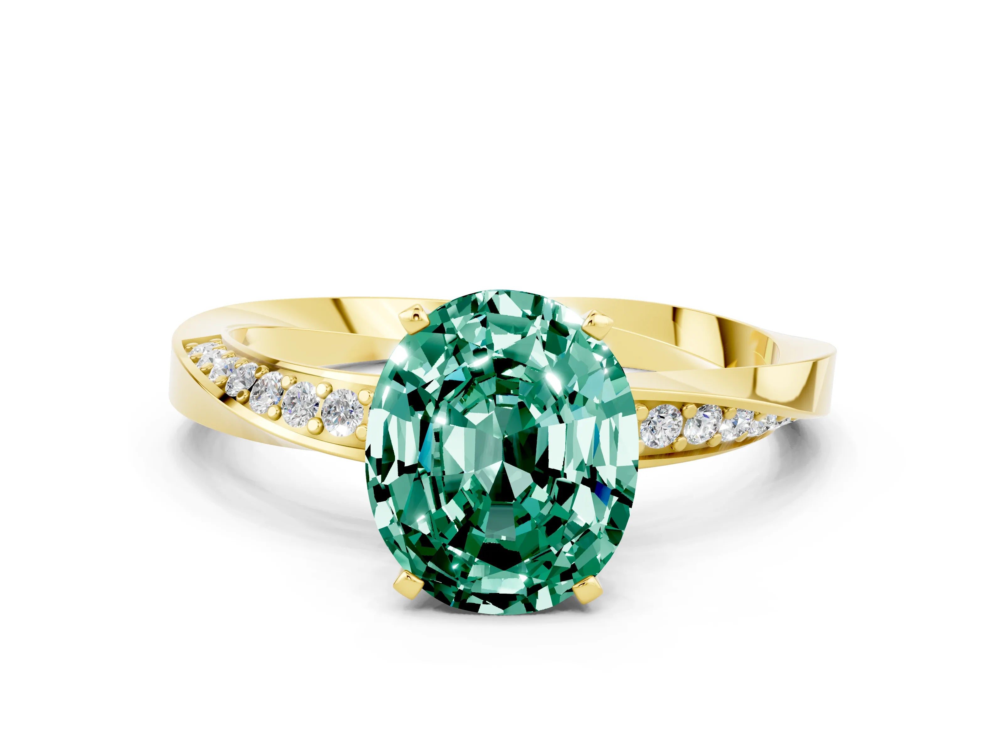 Yellow gold Oval Cut Green Sapphire Engagement Ring with Side Stone Accents and Four-Prong Setting_27